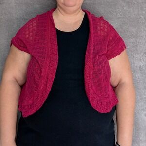 Pointelle Open Knit Shrug Cardigan Women Tagged 3X Fit L/XL Pinkcore Casual‎